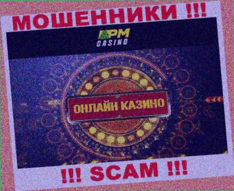 Тип деятельности интернет мошенников PM Casino - это Казино, но помните это обман !!!