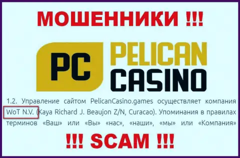 Юр лицо конторы PelicanCasino Games - это WoT N.V.