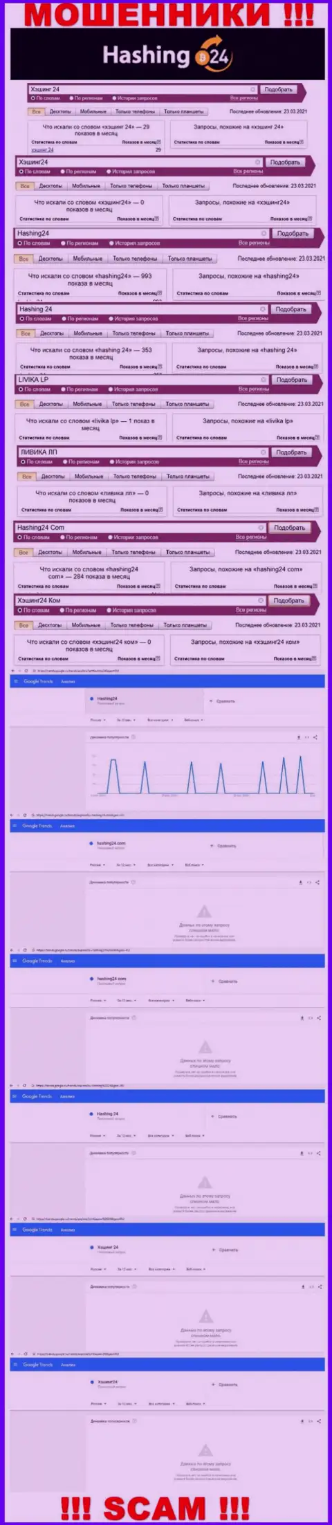 Анализ поисковых запросов по мошенникам Hashing 24 во всемирной интернет паутине