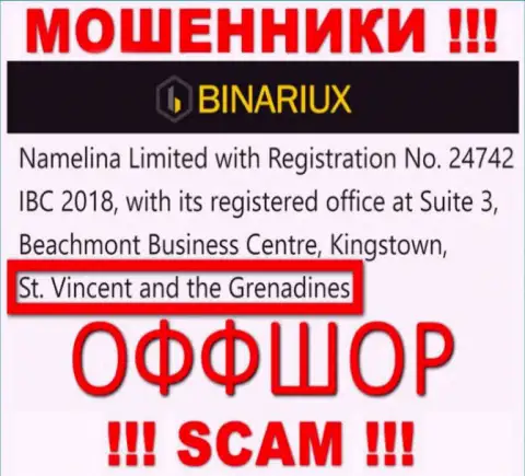 Binariux Net - это МОШЕННИКИ, которые официально зарегистрированы на территории - Saint Vincent and the Grenadines