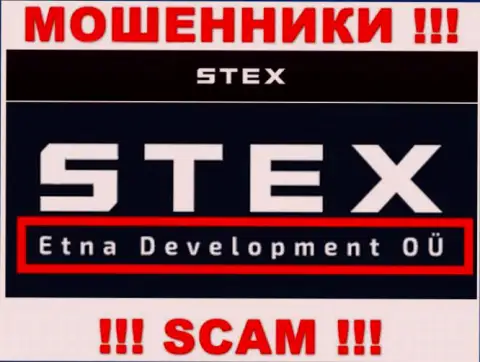 На web-сайте Стекс Ком сообщается, что Etna Development OÜ это их юридическое лицо, но это не обозначает, что они надежные