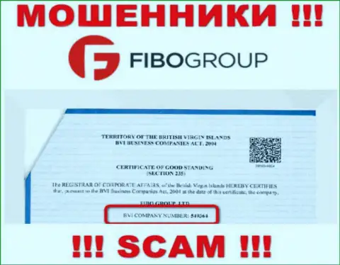 Регистрационный номер противозаконно действующей организации FIBO Group - 549364