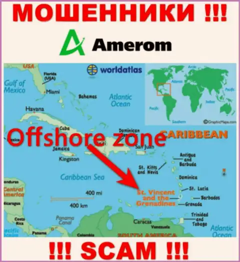 Компания Amerom имеет регистрацию очень далеко от обманутых ими клиентов на территории Saint Vincent and the Grenadines