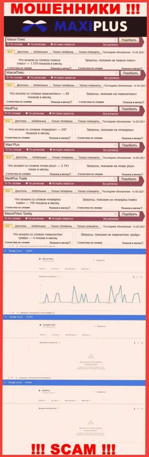 Статистика поисков данных об наглых internet аферистах Maxi Plus