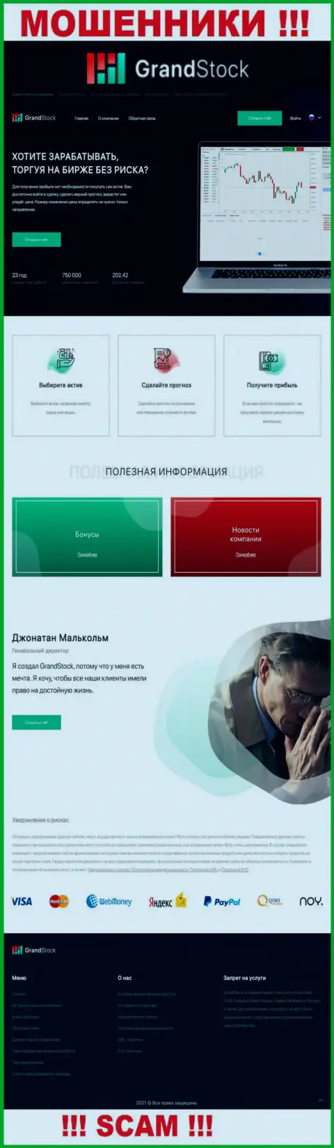 Основная страничка официального web-сервиса мошенников Grand Stock