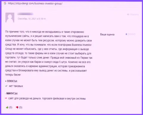 В Business Investor Group финансовые вложения испаряются бесследно - мнение клиента указанной организации