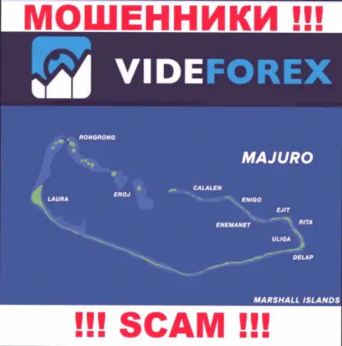 Контора VideForex имеет регистрацию довольно-таки далеко от оставленных без денег ими клиентов на территории Majuro, Marshall Islands