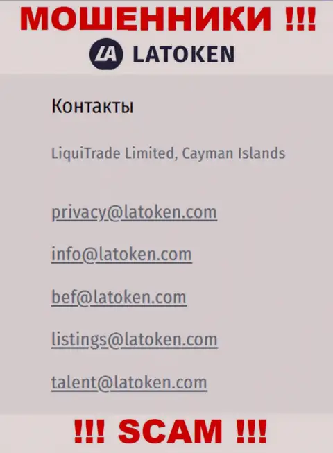 Адрес электронной почты, который internet-мошенники Латокен засветили у себя на официальном сайте