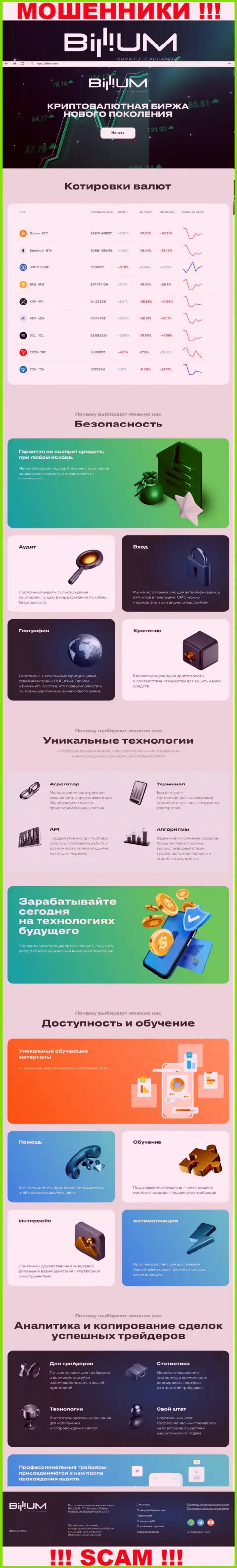 Сведения об официальном интернет-портале кидал Billium