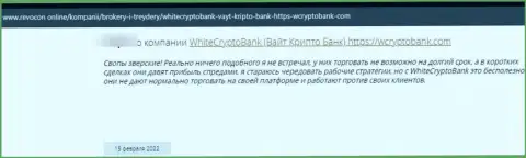 Работая совместно с конторой Вайт Крипто Банк имеется риск оказаться в списках обворованных, этими мошенниками, жертв (отзыв)