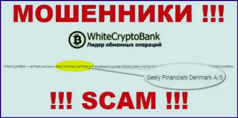 Юридическим лицом, управляющим мошенниками WhiteCryptoBank, является Geely Financials Denmark A/S