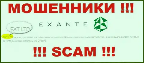 Конторой EXANTE управляет XNT LTD - инфа с официального онлайн-ресурса мошенников