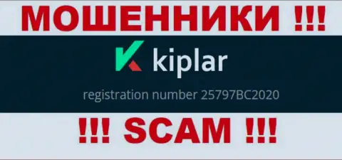 Номер регистрации организации Kiplar Com, в которую денежные активы советуем не отправлять: 25797BC2020