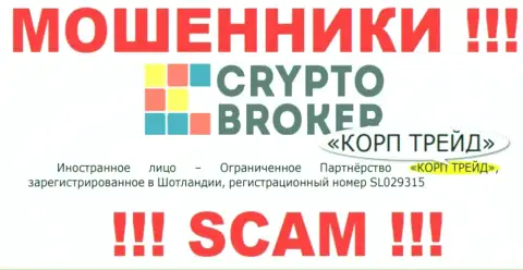Информация об юридическом лице internet-мошенников Crypto Broker