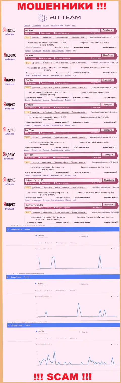 Число online-запросов во всемирной сети интернет по бренду мошенников Бит Тим