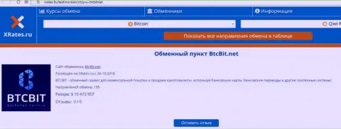 Краткая справочная информация о интернет-обменке BTCBit Net на портале xrates ru
